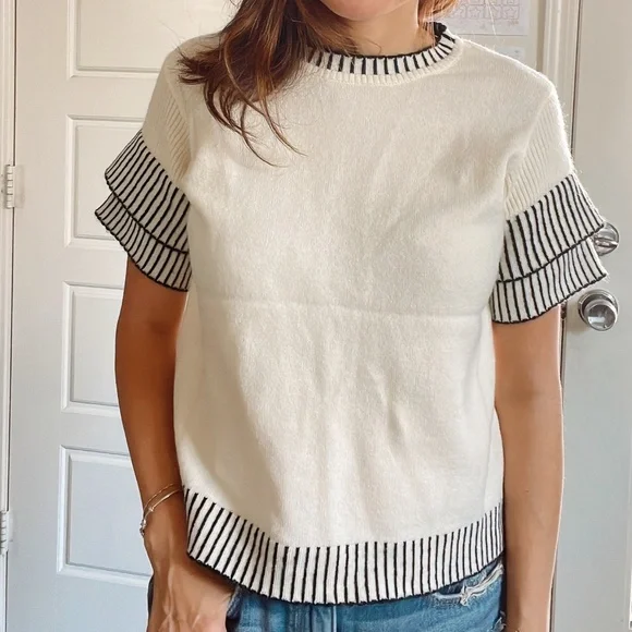 Plus Classic Striped Loose Fit Layered Sleeve Blouse